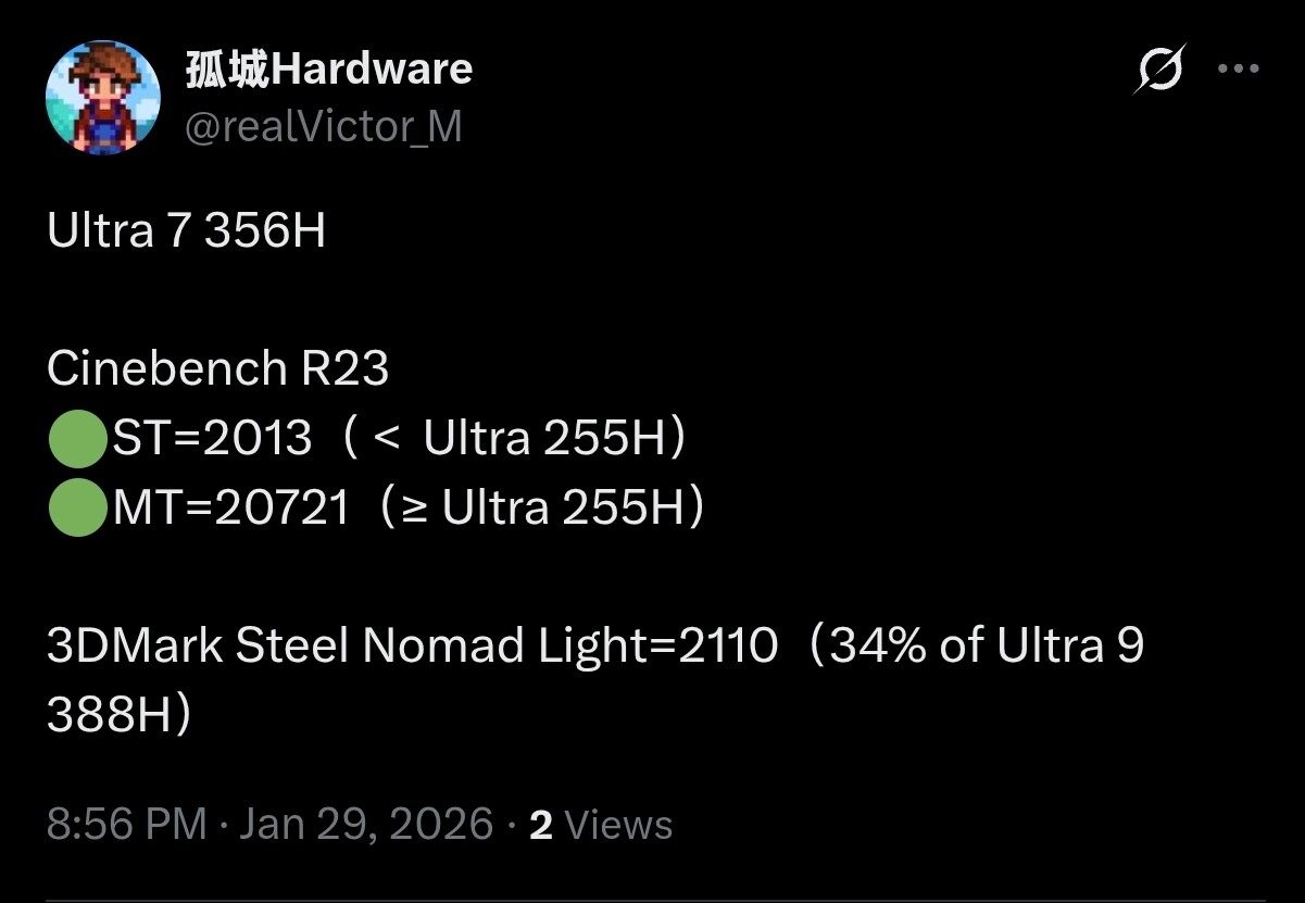 Intel Core Ultra 7 356H Benchmark puanları sızdırıldı