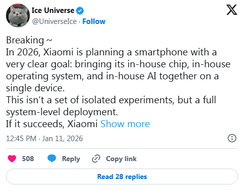 Xiaomi, özel yonga seti ve yerel üretken yapay zekâ destekli telefon geliştiriyor