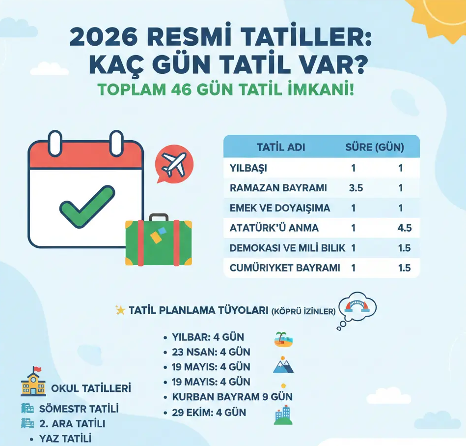 2026 Resmi Tatil Takvimi: Bu Yıl Kaç Gün Tatil Var?